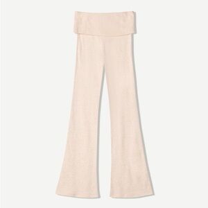 Zara NWOT beige cream ribbed fold over waist flare pants medium tall stretchy